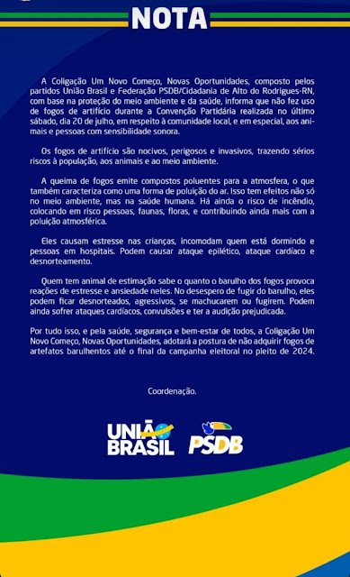 Alto do Rodrigues: Campanha de Abelardo Neto e Nayra não terá fogos de artifício com estampido