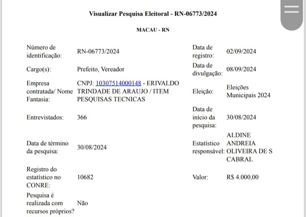 Macau: Instituto Item divulgará pesquisa eleitoral no dia 08 de setembro