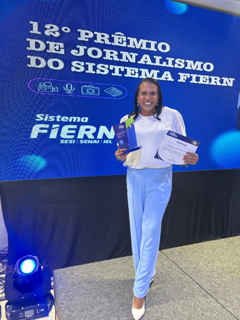 Macauense da gema, Mellyssa Almeida brilha no 12º prêmio FIERN de jornalismo e conquista prêmio de Reportagem sobre o SESI Macau