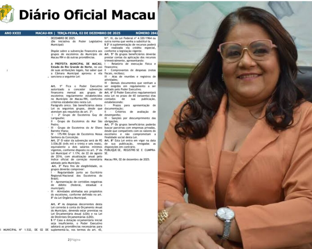 Prefeita sanciona lei de propositura da vereadora Ceição Lins que concede subvenção financeira aos grupos de escoteiros de Macau