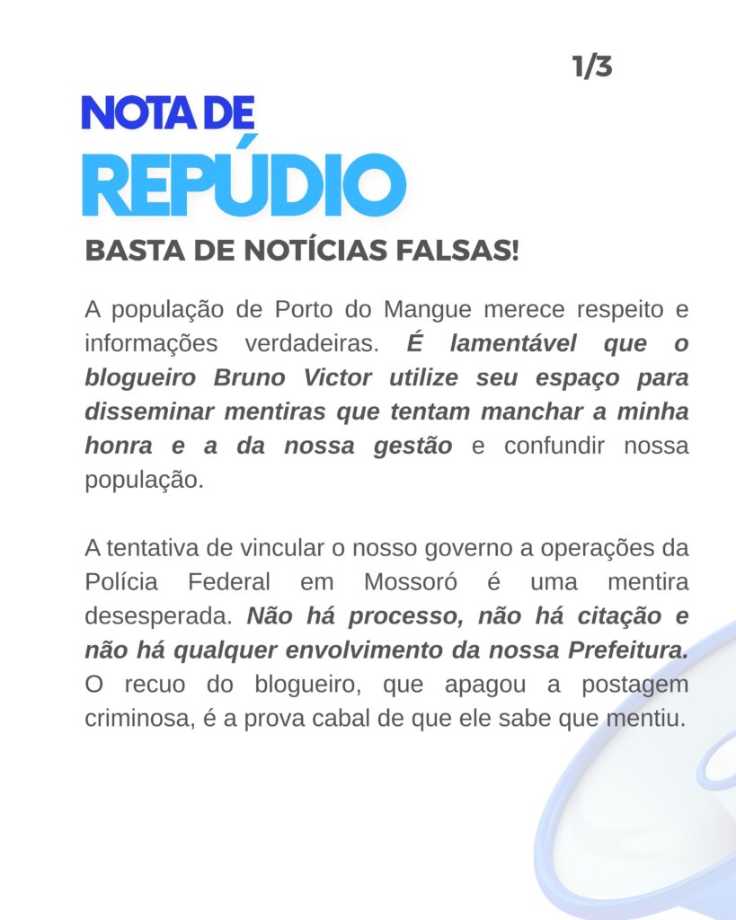 Porto do Mangue: Prefeito Faustino emite Nota de Repúdio sobre Fake News