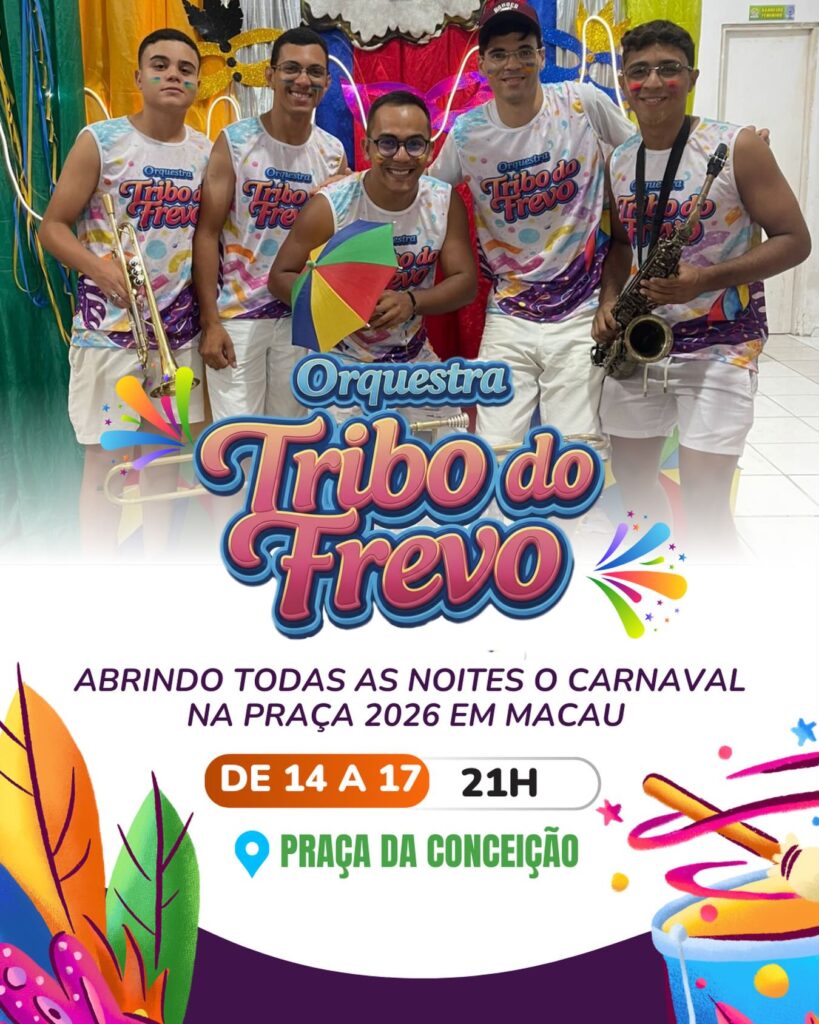 Prata da Casa: Orquestra Tribo do Frevo abrirá shows na Praça da Conceição em Macau