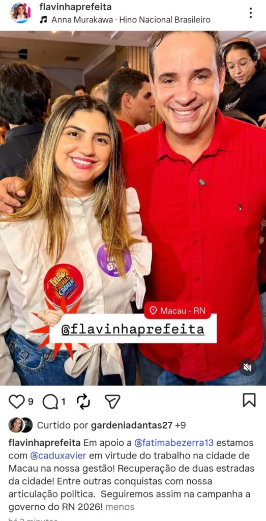 Macau: Prefeita Flávia Veras declara apoio a Cadu Xavier na disputa pelo Governo do RN