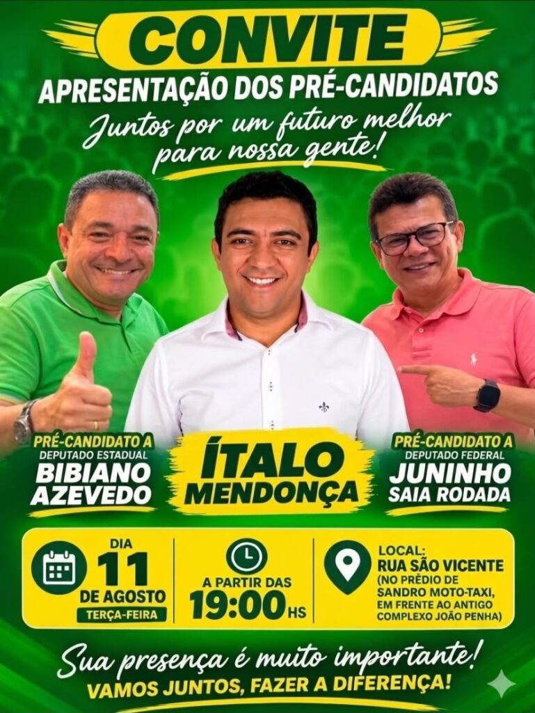 Em Macau, Ítalo Mendonça reunirá apoiadores para lançar agenda pró-Bibiano e Juninho Saia Rodada